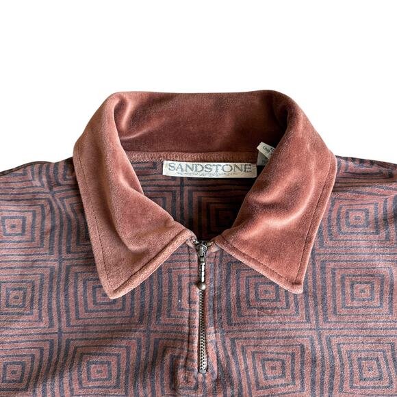 Vintage Sandstone Collar Polo Geometric Mens Medium Shirt - Picture 3 of 4